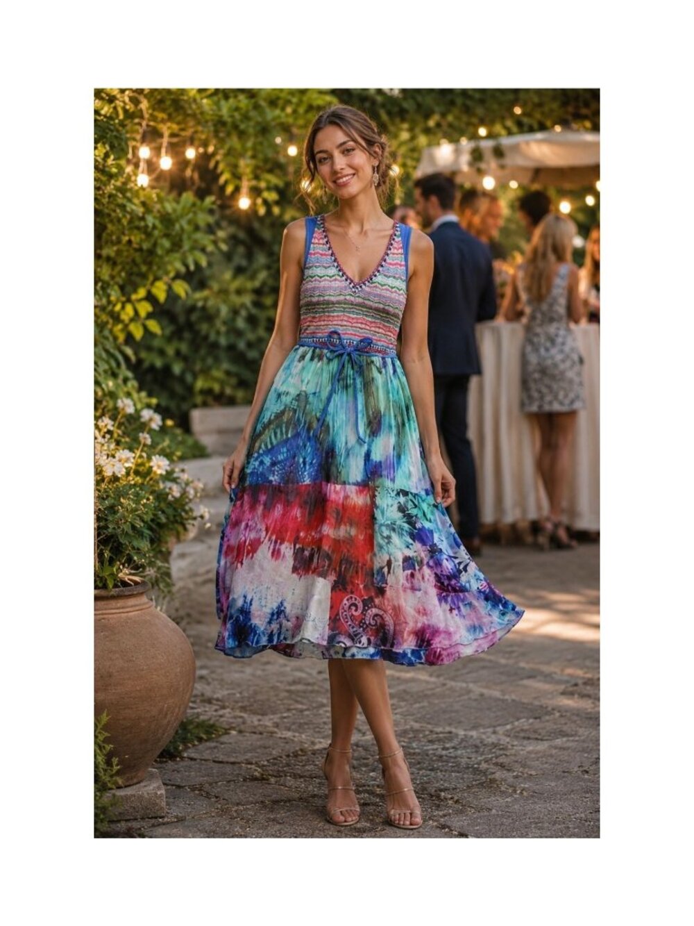 Aldo Martins Silk Bamboo knit Dress mix media Flowy watercolor Made Spain*Read